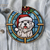 マルチーズステンドグラスのクリスマス 缶バッジ (インサイチュ)