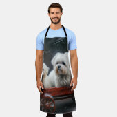 マルチーズスノウリースレイクリスマスデコール エプロン (着用した状態)