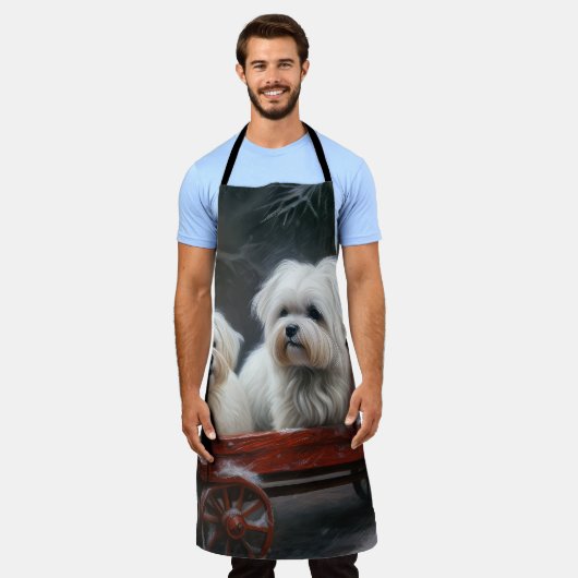 マルチーズスノウリースレイクリスマスデコール エプロン (着用した状態)