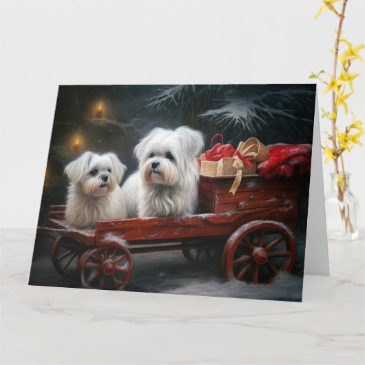 マルチーズスノウリースレイクリスマスデコール カード (黄色い花)