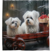 マルチーズスノウリースレイクリスマスデコール シャワーカーテン (正面)