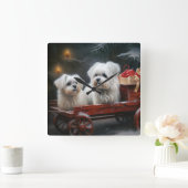 マルチーズスノウリースレイクリスマスデコール スクエア壁時計 (ホーム)