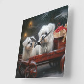 マルチーズスノウリースレイクリスマスデコール スクエア壁時計 (傾斜)