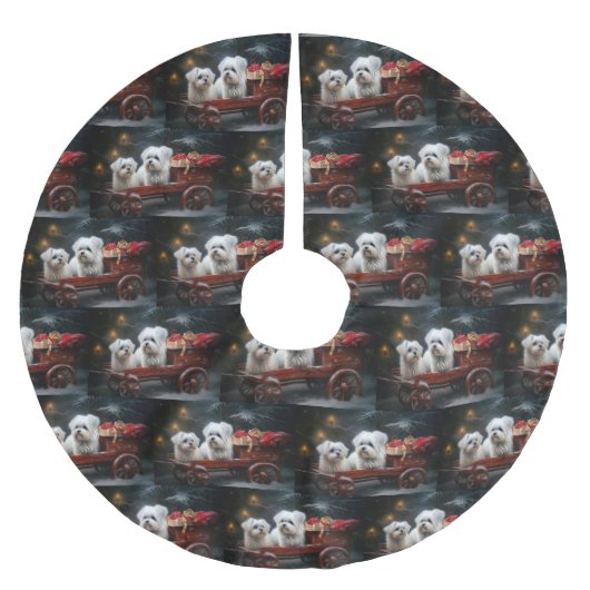 マルチーズスノウリースレイクリスマスデコール ブラッシュドポリエステルツリースカート (正面)