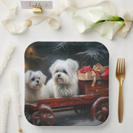 マルチーズスノウリースレイクリスマスデコール ペーパープレート (ウェディング)