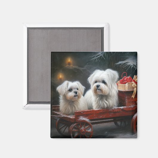 マルチーズスノウリースレイクリスマスデコール マグネット (正面/裏面)