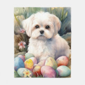 マルチーズドッグとイースターエッグホリデイ フリースブランケット (正面)