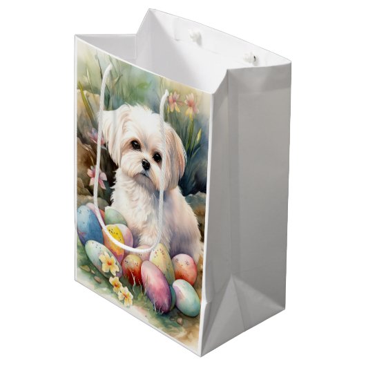 マルチーズドッグとイースターエッグホリデイ ミディアムペーパーバッグ (正面アングル)