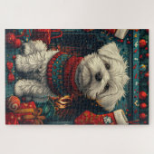 マルチーズドッグとクリスマスプレゼント暖炉 ジグソーパズル (横)