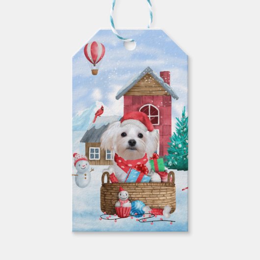 マルチーズドッグインスノークリスマスドッグ ギフトタグ (正面)