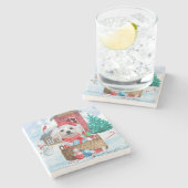 マルチーズドッグインスノークリスマスドッグ ストーンコースター (横)