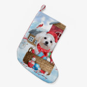 マルチーズドッグインスノークリスマスドッグ スモールクリスマスストッキング (正面 (吊り時))