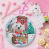 マルチーズドッグインスノークリスマスドッグ ペーパープレート (パーティー)