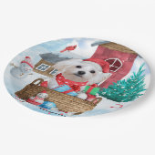 マルチーズドッグインスノークリスマスドッグ ペーパープレート (アングル)