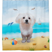 マルチーズドッグオンビーチ シャワーカーテン (正面)