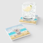 マルチーズドッグオンビーチ ストーンコースター (横)