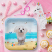 マルチーズドッグオンビーチ ペーパープレート (パーティー)