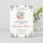 マルチーズドッグガールボホグリーンリーベビーシャワー 招待状 (スタンド正面)