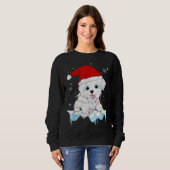 マルチーズドッグクリスマスサンタライトズおもしろい犬パハ スウェットシャツ (正面フル)