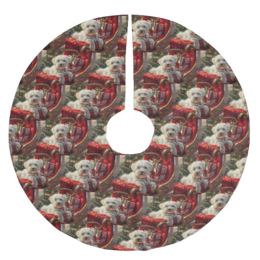 マルチーズドッグクリスマスフェスティバル ブラッシュドポリエステルツリースカート (正面)