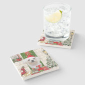 マルチーズドッグクリスマス ストーンコースター (横)