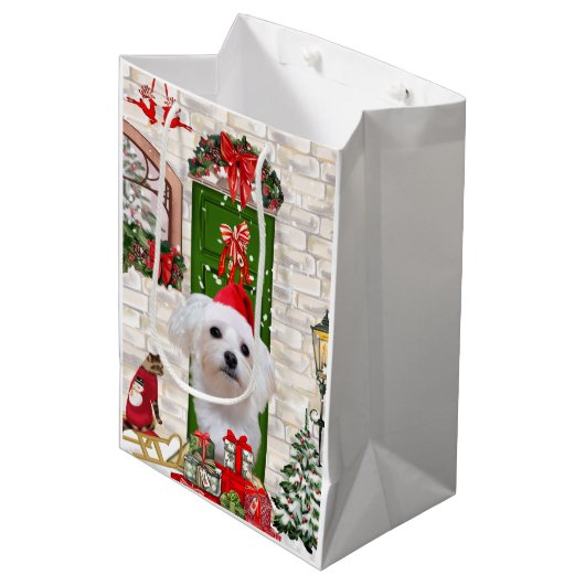 マルチーズドッグクリスマス ミディアムペーパーバッグ (正面アングル)