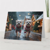 マルチーズドッグスクリスマススノーホリデー カード (正面)