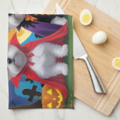 マルチーズドッグズパンプキンハロウィンおもしろい キッチンタオル (四つ折り)