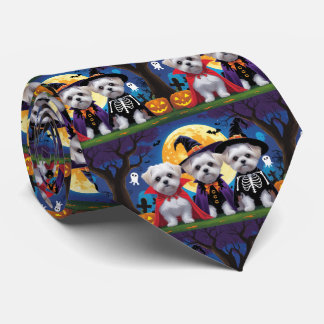 マルチーズドッグズパンプキンハロウィンおもしろい ネクタイ