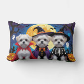 マルチーズドッグズパンプキンハロウィンおもしろい ランバークッション (正面)