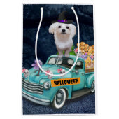 マルチーズドッグハロウィントラック怖い夜 ミディアムペーパーバッグ (正面)