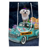 マルチーズドッグハロウィントラック怖い夜 ミディアムペーパーバッグ (裏面)