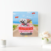 マルチーズドッグバレンタインデートラック スクエア壁時計 (ホーム)