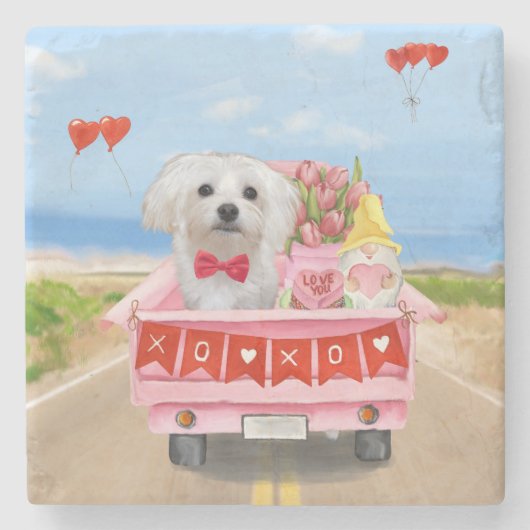 マルチーズドッグバレンタインデートラック ストーンコースター (正面)