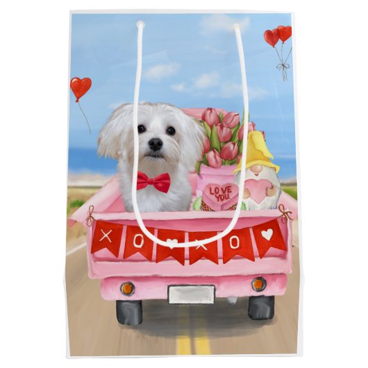 マルチーズドッグバレンタインデートラック ミディアムペーパーバッグ (裏面)