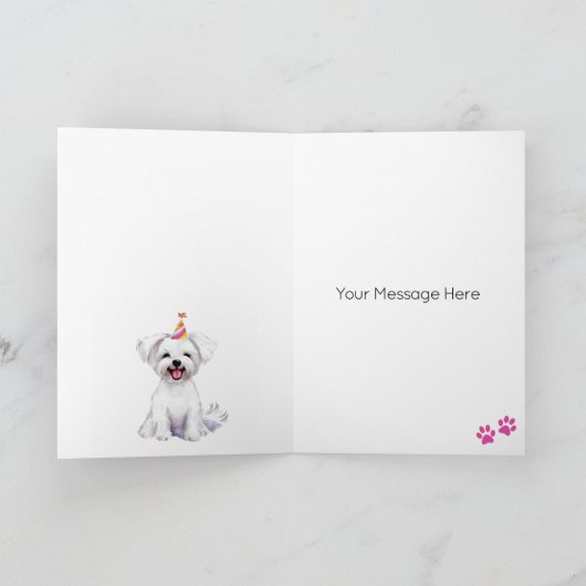 マルチーズドッグパーソナライズされたハッピーバースデー カード (内部)