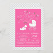 マルチーズドッグベビーシャワーピンクガール 招待状 (正面/裏面)