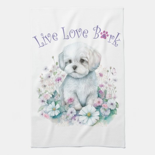 マルチーズドッグママフローラ キッチンタオル (縦)