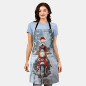 マルチーズドッグライディングオートバイクリスマス エプロン (着用した状態)