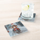 マルチーズドッグライディングオートバイクリスマス ガラスコースター (アングル)