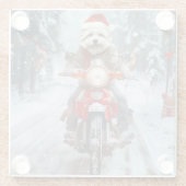 マルチーズドッグライディングオートバイクリスマス ガラスコースター (裏面)