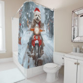 マルチーズドッグライディングオートバイクリスマス シャワーカーテン (インサイチュ)