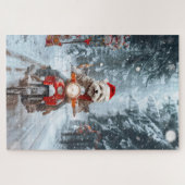 マルチーズドッグライディングオートバイクリスマス ジグソーパズル (横)