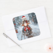 マルチーズドッグライディングオートバイクリスマス スクエアシール (封筒)