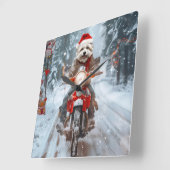 マルチーズドッグライディングオートバイクリスマス スクエア壁時計 (傾斜)