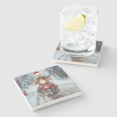 マルチーズドッグライディングオートバイクリスマス ストーンコースター (横)