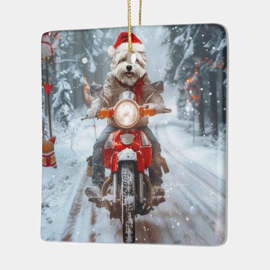 マルチーズドッグライディングオートバイクリスマス セラミックオーナメント (左)