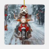 マルチーズドッグライディングオートバイクリスマス セラミックオーナメント (裏面)