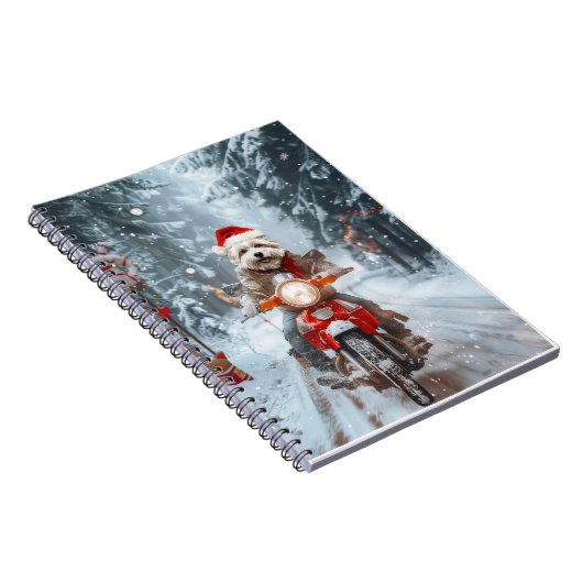 マルチーズドッグライディングオートバイクリスマス ノートブック (右側)