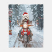 マルチーズドッグライディングオートバイクリスマス フリースブランケット (正面)